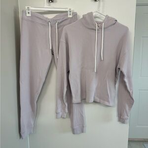 Leallo Womens Cotton Drawstring Waffle-Knit Hoodie Jogger Set Purple Size S